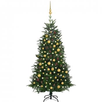 Árbol de Navidad artificial con LEDs y bolas PVC verde 180 cm