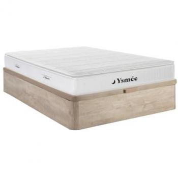 Conjunto de canapé abatible 140x190 cm natural clara + colchón de muelles ensacados con acolchado de nano muelles y espuma viscoelástica de 32 cm