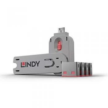 Lindy 40450 kit bloqueador de puertos usb llave y 4 bloqueadores color rosa