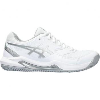 ASICS Gel-Dedicate 8 Zapatilla de Tenis para Tierra Batida Mujeres - Blanco, Plateado, Modelo 1042A255 101