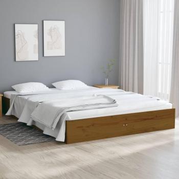 Estructura de cama doble de madera maciza en color marrón miel, dimensiones 120x190 cm