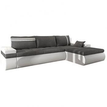 Sofá rinconero Temple 100, gris, con función de descanso y caja de ropa de cama, dimensiones 300x182x90cm