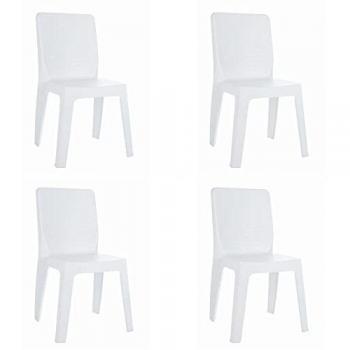 Iris Set 4 Sillas de Jardín Apilable - Diseño Moderno, Ligera y Resistente Filtro UV, Ideal para Interior y Exterior, Color Blanco