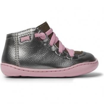 Camper - Botas de bebé niña en gris metalizado con cordones a contraste