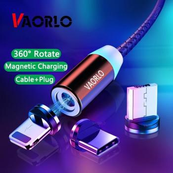 Cable de carga magnético VAORLO, cargador giratorio 360°, USB fácil para iPhone, Huawei, Android y Samsung, incluye Micro+Type-C en color negro