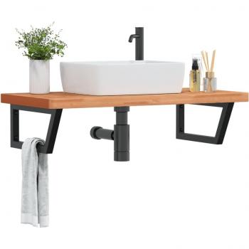 Estante de lavabo de pared de acero y madera maciza de haya Vidaxl Marrón