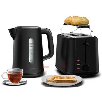 Set Básico de Desayuno Klarstein Velaire - Tostadora de 2 Ranuras y Hervidor Eléctrico 800W 1.7L Negro