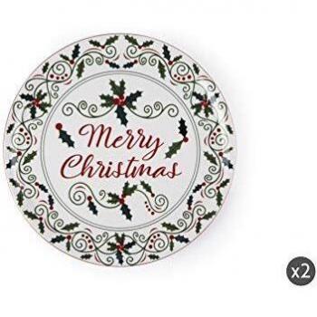 Excelsa Christmas Holly - Juego de 2 platos para panettone, porcelana