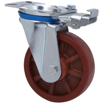 Rueda giratoria Alex Serie ZV-TD con platina y bloqueo direccional, resina marrón, eje liso