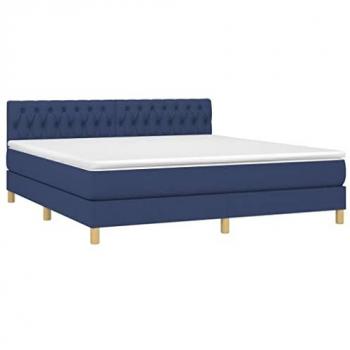 Cama box spring con colchón y LED tela azul 180x200 cm
