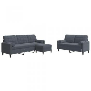 Sofá de 3 piezas con almohadas de terciopelo gris oscuro