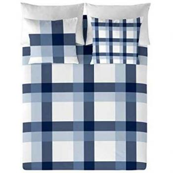 Funda Nórdica 100% Algodón Escocés Azul y Blanco para Cama de 180 cm - Fabricado en España