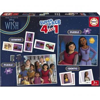 Educa Borrás Super Pack 4 en 1 Wish Disney (Domino, 2 Puzzles, Identic)