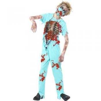 Disfraz de Cirujano Zombie para Niño con Pantalones Manchados de Sangre, Parte Superior, Mascarilla y Estetoscopio - Talla 1-2 Años