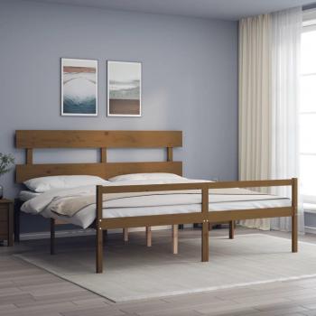 Cama para ancianos sin colchón ámbar 200x200cm madera maciza con estructura cama y cabecero madera maciza marrón miel 200x200 cm Vidaxl Marrón