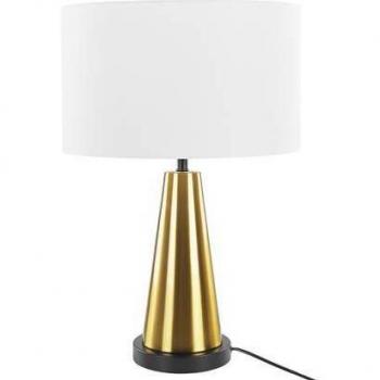 Lámpara de mesa dorada con pantalla de lino beige, base dorada, 60 cm, estilo glamour Sandon