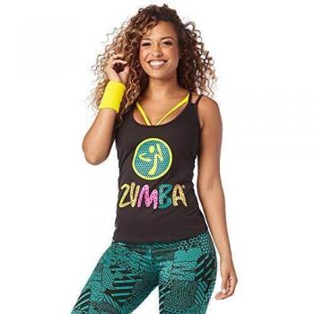 Zumba Camiseta sin Mangas de Entrenamiento con Tirantes y diseño gráfico para Mujer X-Grande Volver a Negro