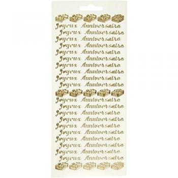 Pegatinas, hoja 10x23 cm, dorado, Joyeux Anniversarie, 5hoja, francés