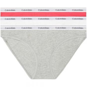 Calvin Klein - Pack de 3 braguitas clásicas de tiro bajo, multicolor (gris, blanco, rosa), algodón con stretch, talla S