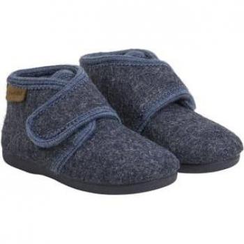 Pantofole de lana con velcro Navy Melange EN FANT