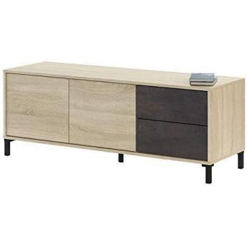 Habitdesign Modulo de TV 2 Puertas y 2 Cajones, Mueble TV, Modelo Brooklyn, Acabado en Roble Canadian y Oxido, Medidas: 130 cm