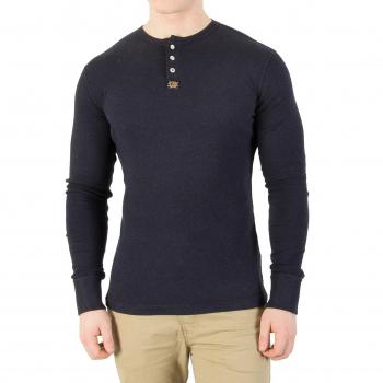 Superdry Hombre Heritage Longsleeved Grandad Camiseta, Azul, Large