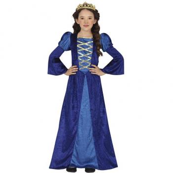 Guirca Disfraz de Princesa o Noble Medieval azul para niña