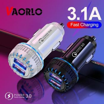 Cargador de coche VAORLO QC3.0 carga rápida 3.1A puertos USB duales negro