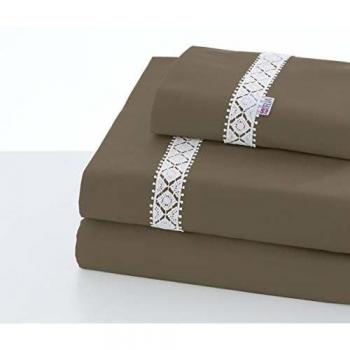 ESTELIA - Juego de sábanas Lace Color Visón - Cama de 150 cm