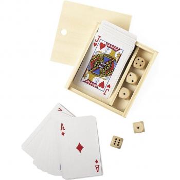 DAM Pelkat, set de juegos con baraja francesa y dados de madera, medidas 10x9x2cm