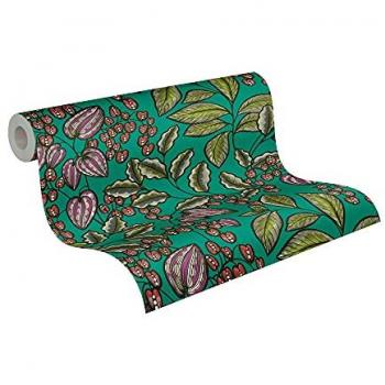 Papel Pintado Vlies Floral Impresión, Diseño Botánico, 0.53 x 10.05 m, Elegante y Colorido