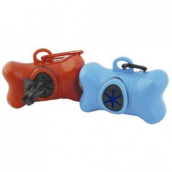 Dispensador de Bolsas en Forma de Hueso para Excrementos de Perro con Enganche y Rollos de Bolsitas Incluidos