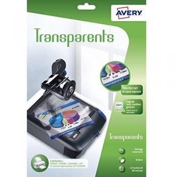 Transparencias A4 para impresora Inkjet Avery, paquete de 10 hojas, grosor 0,11 mm, claras