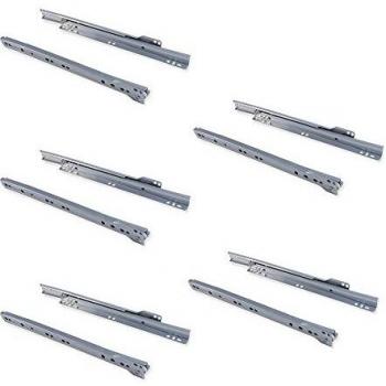 EMUCA - Guías correderas para cajones 250mm con extracción Parcial Color Gris Metalizado, Lote de 5 guías para cajones