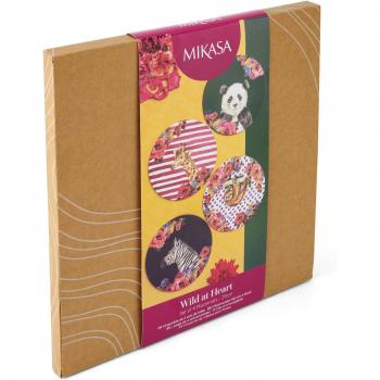Mikasa Wild at Heart - Juego de 4 manteles individuales redondos de corcho de 25 cm, resistentes al calor, antideslizantes y lavables, con estampado de animales