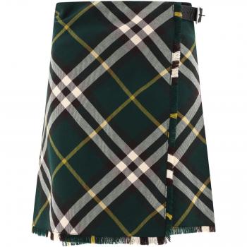 Burberry Women's Check Wool Kilt in Green | Size 6 | 8083016