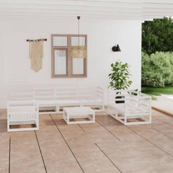 vidaXL Set de salón de jardín de 8 piezas blanco en madera maciza de pino