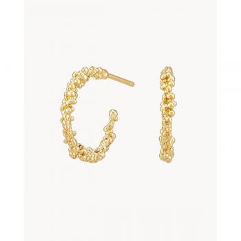 Pendientes Aro M Sand Dust con Detalle de Esferas en Oro Amarillo