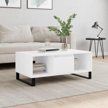 vidaXL White Coffee Table with Storage, 90x50x36.5 cm, Engineered Wood with Metal Legs