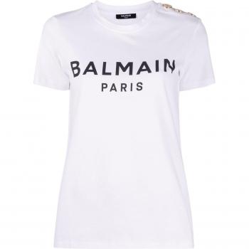 Balmain Women's Logo Organic Cotton T-Shirt in White | Size Small | BF1EF005BB02GAB