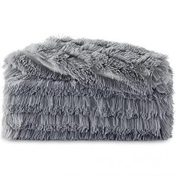 Bedsure Manta Sofa Pelo Largo - Manta Cama 90 Gris de Terciopelo Peluche, Manta Cubre Sofa Invierno Reversible con Piel Sintética Suave y Polar, 150x200 cm