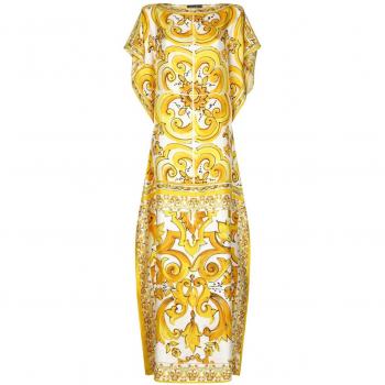 Dolce & Gabbana Women's Dots Print Silk Maxi Dress in Yellow | Size 42 | F6JDDTHI1TKHG3TN