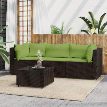 4-Piece Brown Poly Rattan Garden Lounge Set with Cushions