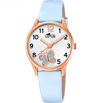 Reloj Lotus Junior 18407/F para Niña, Esfera Blanca, Correa de Piel Azul, Resistente al Agua