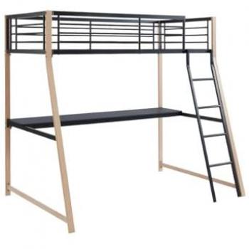 Cama alta MALICIA - 90 x 190 cm - escritorio - Negro y roble