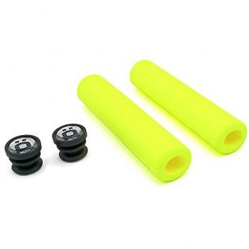Puños de Bicicleta de Silicona MTB Grip Amarillo - Mayor Control de Barra y Absorción de Choque, 130mm, Pack 2 Empuñadura MTB, incluye 2 Tapones Puños Bici Univers