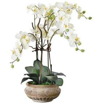 Pureday Planta Artificial orquídea orquídea Blanco-Crema con Maceta de cerámica marrón 58 cm de Altura