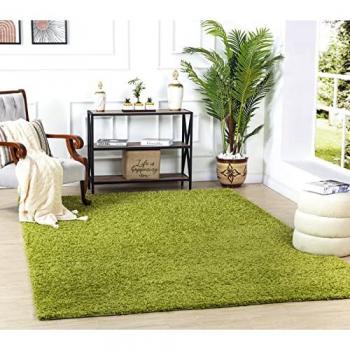 Alfombra Shaggy Moderna Rectangular 100x200 cm, Pelo Largo, Suave y Esponjosa, Color Verde