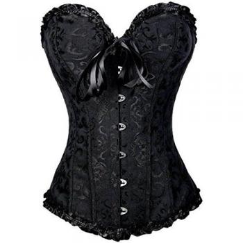 everbellus corsé sobre pecho de encaje satinado, escote corazón negro negro X-Large