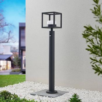 Bolardo luminoso Lucande Timio, 85 cm, con sensor, moderno, gris, hecho de aluminio, 1 llama GX53